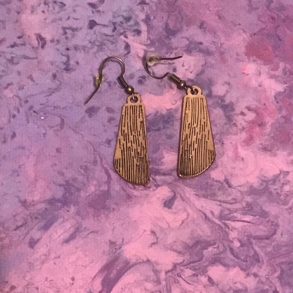 Copper Toned Abstracted Etched Unbranded Dangle Earrings - Picture 5 of 5